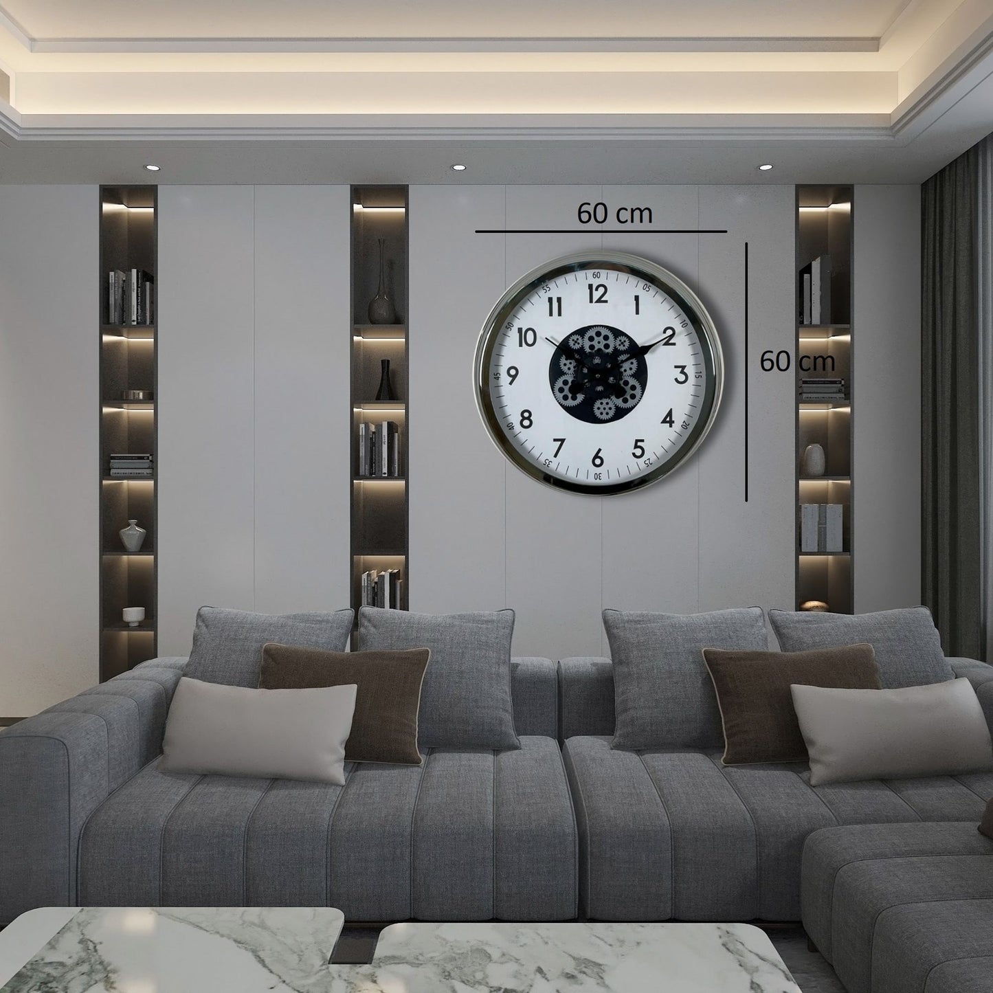Krom Şıklık Sade 60 Cm Çarklı Duvar Saati