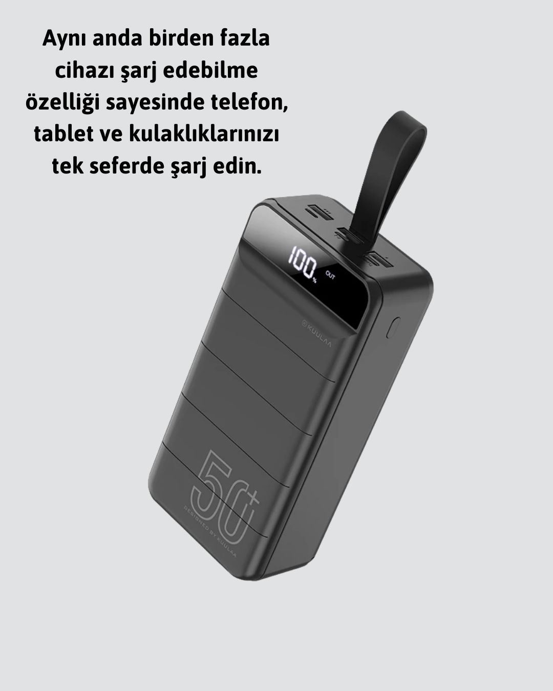 50.000 mAh Kapasiteli Powerbank – Hızlı Şarj Destekli, 4 USB Portlu, LED Işıklı Taşınabilir Enerji Deposu