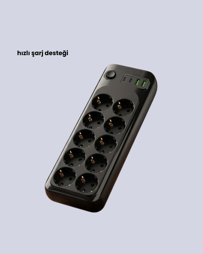 Termal Koruma Sistemli USB Type-C 10’lu Grup Priz 2m 2500W Güç Kapasiteli