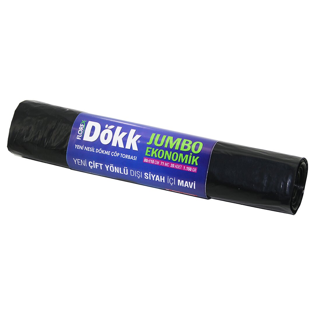 180 ADET FLOREX-619 DÖKK ECO JUMBO ÇİFT YÖNLÜ 20PCS 80X110CM ÇÖP TORBASI 9x20=180 (5643)