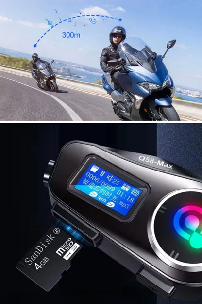 BUFFER® Q58 Motorsikletler İçin Fener Özellikli SD Kart Bölümlü LCD Ekranlı Kablosuz Bluetooth Kulaklıklı – Suya Dayanıklı Kask Kulaklığı