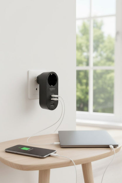 BUFFER® 2 USB,1 TYPE-C Girişli 1'li Çocuk Korumalı,Isıya Karşı Dayanıklı 2500Watt Termal Akım Korumalı Priz
