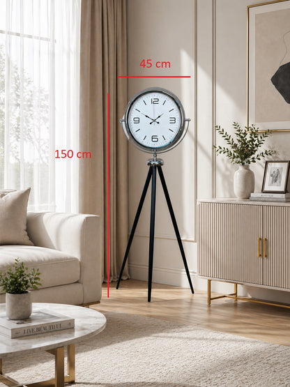 Markasız - Duvar Saati - ⏱️ Krom Tripod Ayaklı Dekoratif Saat – 150 × 45 cm (Beyaz Kadran) Mode