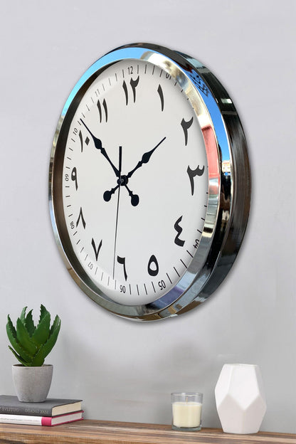 Arapça Rakamlı Krom 52 Cm Metal Duvar Saati