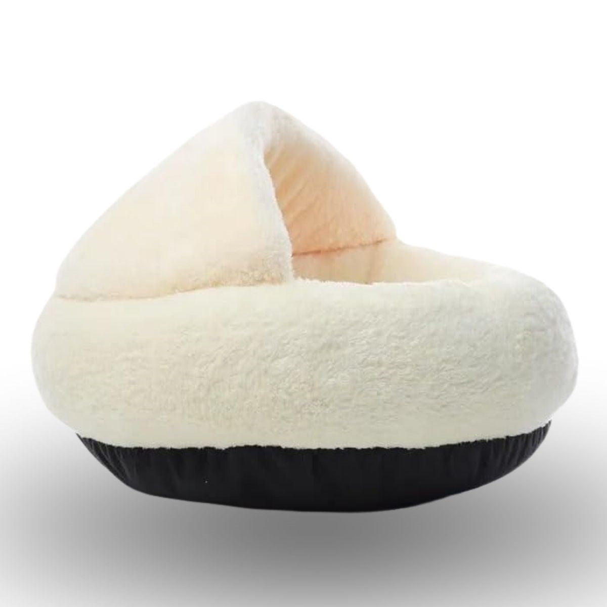 BUFFER® Yarı Açık Yuvarlak Peluş Kedi ve Köpek Yatağı – Kaymaz Taban Tüylü Pet Pufu,Uyku Minderi