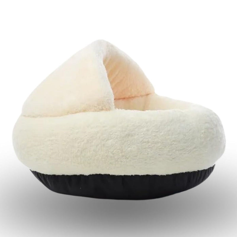 BUFFER® Yarı Açık Yuvarlak Peluş Kedi ve Köpek Yatağı – Kaymaz Taban Tüylü Pet Pufu,Uyku Minderi