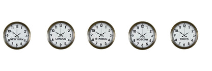 Nostaljik 36 cm Metal Eskitme Dünya Saatleri 5’li Set