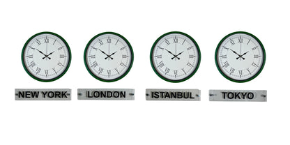 Modern Yeşil 36 Cm 4 lü Tabelalı Dünya Saatleri