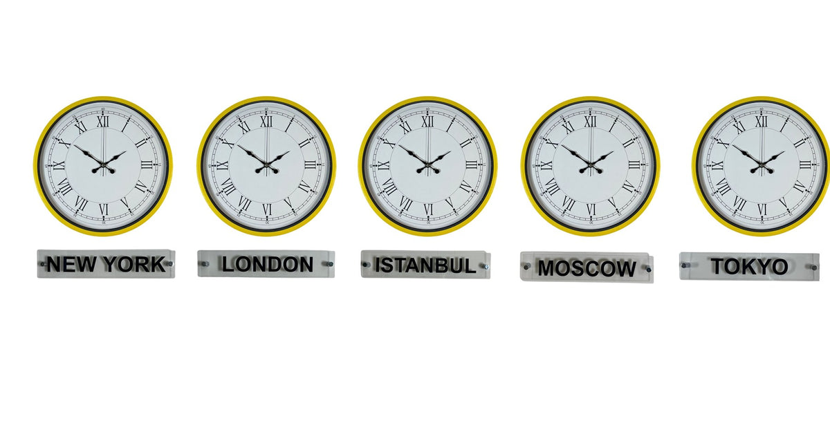 Yellow Line 5’li 36 Cm Tabelalı Dünya Saatleri