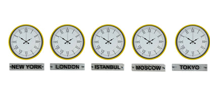 Yellow Line 5’li 36 Cm Tabelalı Dünya Saatleri