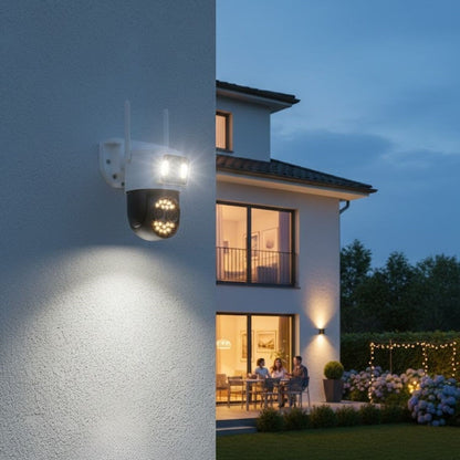 BUFFER® 3 Kameralı Kablolu Akıllı Güvenlik Kamerası – 360° PTZ Hareketli, Çift Antenli, WiFi IP, Gece Görüşlü Dış Mekan Kamera