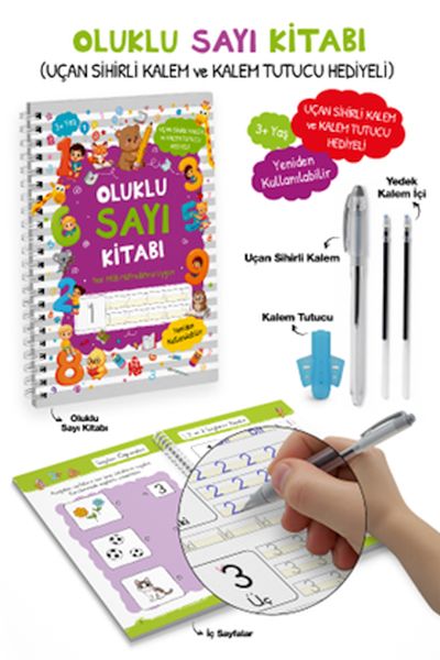 Oluklu Sayı Kitabı / Uçan Sihirli Kalem ve Kalem Tutucu Hediyeli - 3+