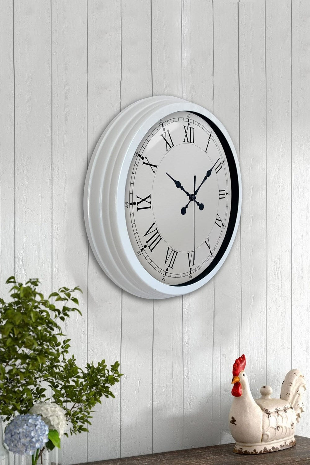 40 cm Beyaz Metal Retro Duvar Saati