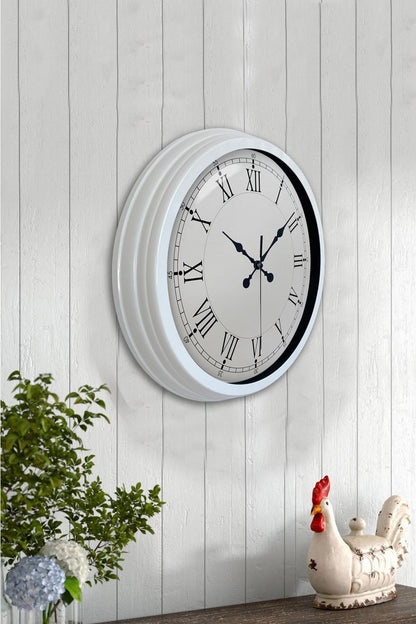 40 cm Beyaz Metal Retro Duvar Saati