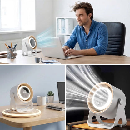 BUFFER® 6 Kademeli Şarjlı Masaüstü Fan – Dijital LED Ekranlı, Oynar Başlıklı, LED Işıklı, Askılı ve Duvara Monte Edilebilir Fan K6