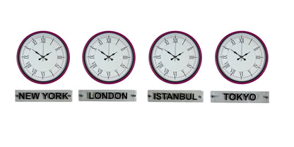 Pembe Modern 36 Cm 4 lü Tabelalı Dünya Saatleri