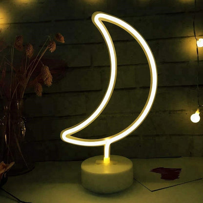 BUFFER® Dekoratif Pilli Ay Tasarımlı 3D Neon Led Masa Ve Gece Lambası