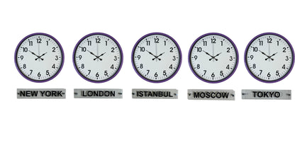 Mor Tabelalı 36 Cm Dünya Saatleri 5 li Set