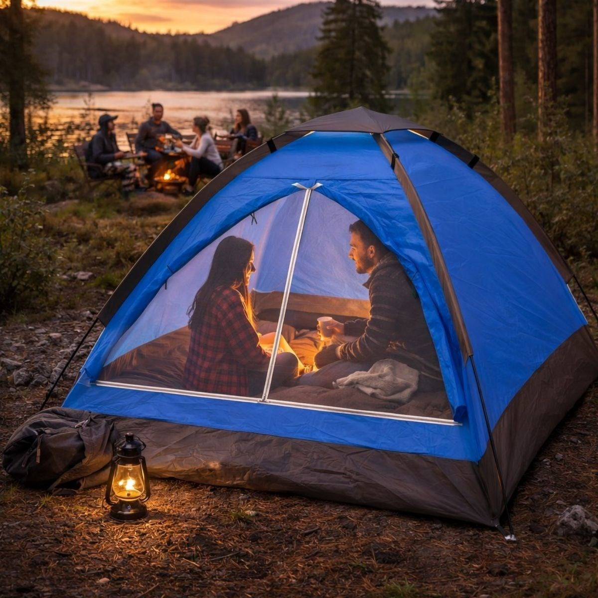 BUFFER® 3 Kişilik Manuel Kamp Çadırı – Düz Kapılı Outdoor Aile, Doğa, Piknik ve Kamp Çadırı 200x150x110 cm