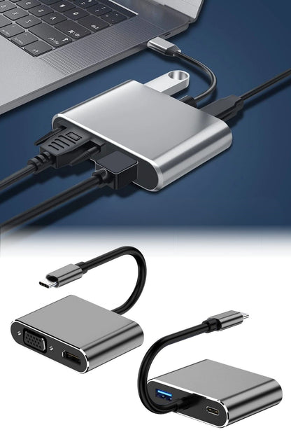 Markasız - USB Hub Çoklayıcı - 4’ü 1 Arada Type-C to Hub Dönüştürücü Adaptör Modern cihazlar için tek