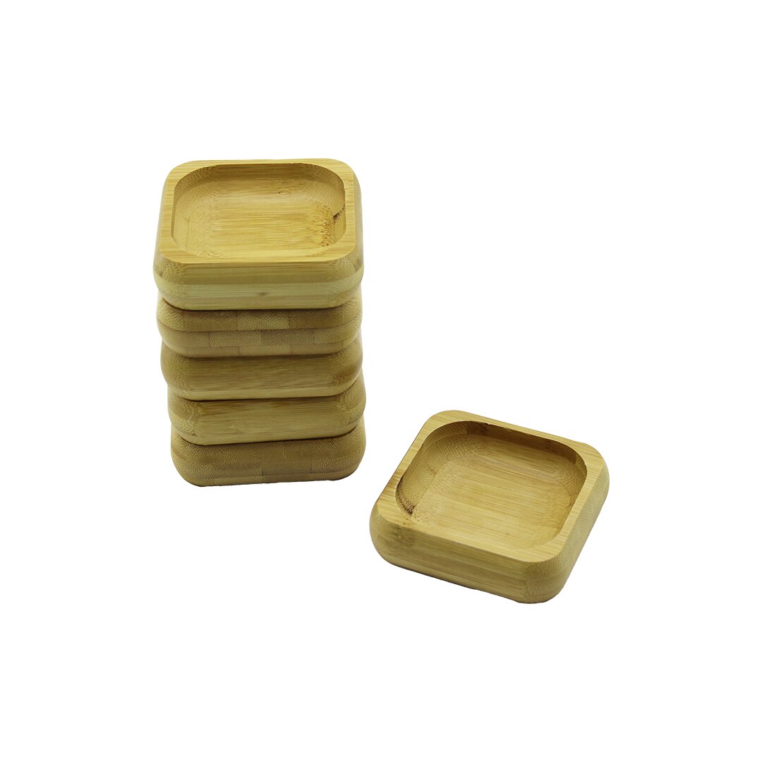 6 ADET 9X9CM KARE AHŞAP BAMBU ÇEREZLİK - LOKUMLUK KASE DERİNLİK: 1.8CM (5643)