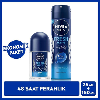 150 ml erkek deodorant ve mini roll-on seti, tazelik sağlar