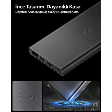 10000 mAh Slim Powerbank ile Taşınabilir Şarj Cihazı