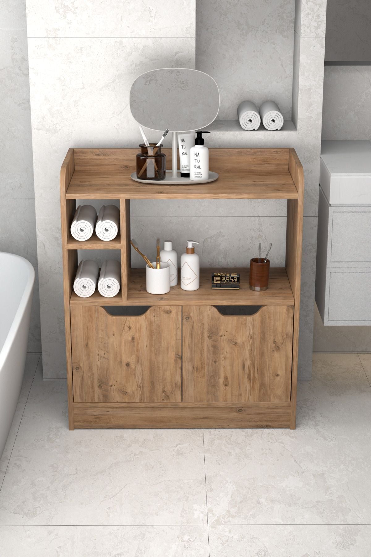 Çok Amaçlı Banyo Dolabı Kahverengi
