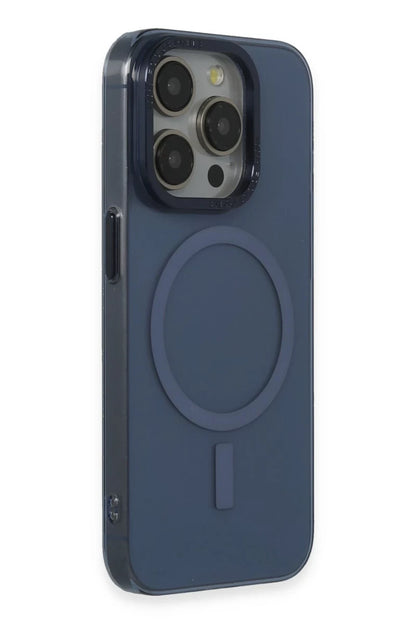iPhone 15 Pro Max Kılıf Anka PC Magneticsafe Sert Metal Kapak - Lacivert