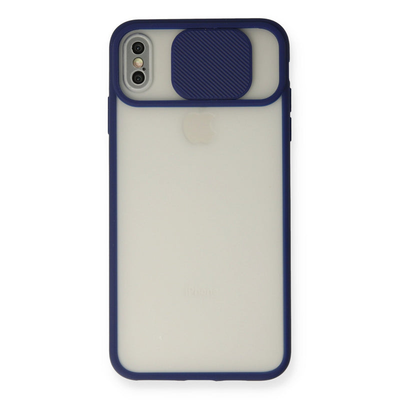 iPhone XS Max Kılıf Palm Buzlu Kamera Sürgülü Silikon - Lacivert