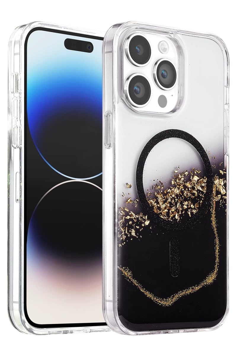 Onegif iPhone 14 Pro Max Lotus Simli Magsafe Kapak - Siyah