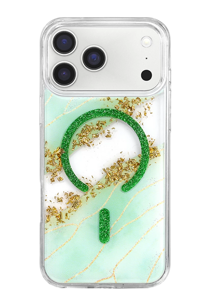 Onegif iPhone 17 Pro Lotus Simli Magsafe Kapak - Yeşil