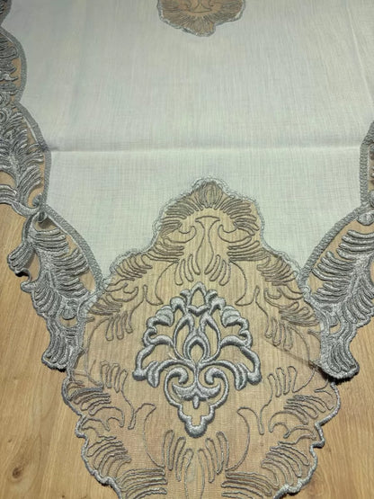 Salon Takımı Çeyizlik Krem Gri Runner Set 5 Parça Keten Masa Örtüsü Runneri Evalina