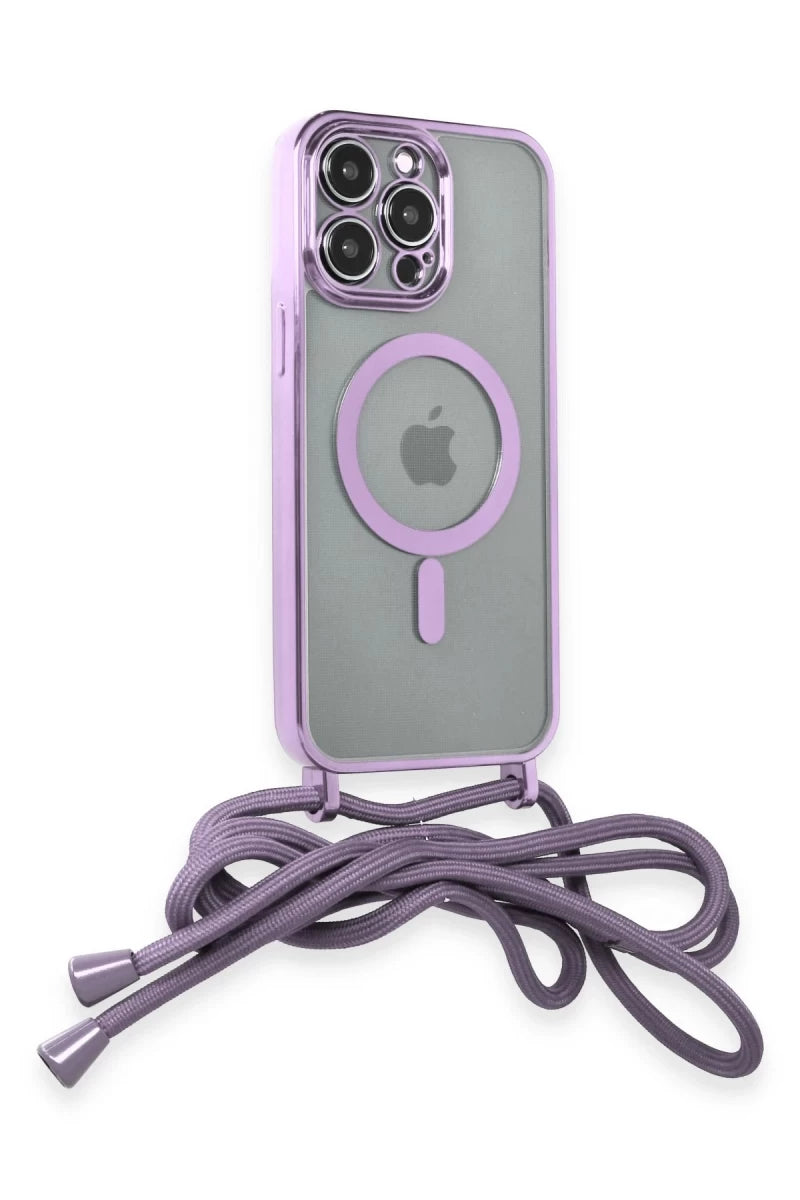 iPhone 14 Pro Kılıf Divo Lazer Askılı Magsafe Kapak - Lila