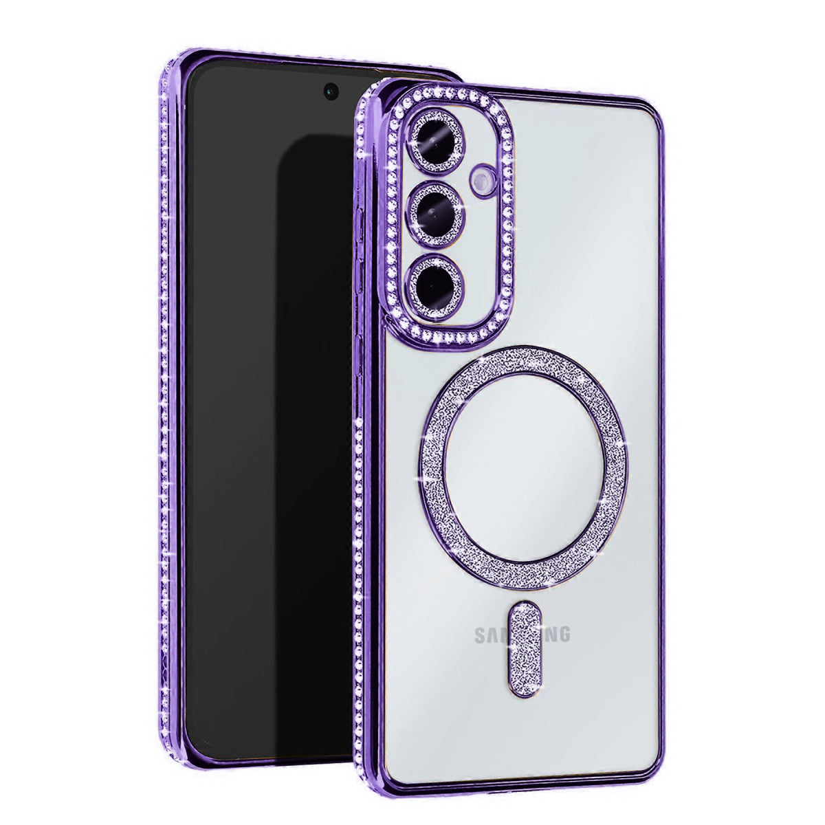 Galaxy S25 Kılıf Joke Simli Magneticsafe Kılıf - Derin Mor