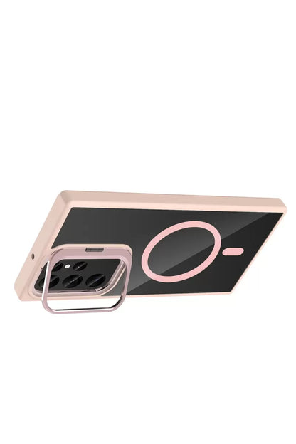 Galaxy S23 Ultra Remim Lensli Magsafe Standlı Kapak - Pembe