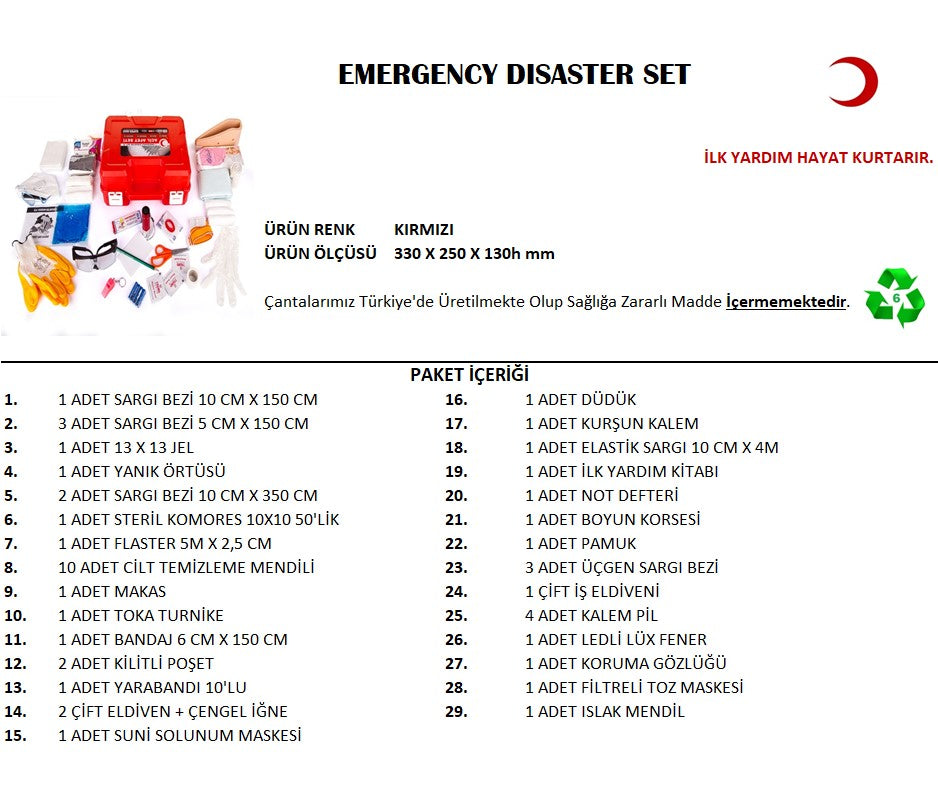 Büyük Boy Acil Afet Seti Deprem Yardım Seti (5643)