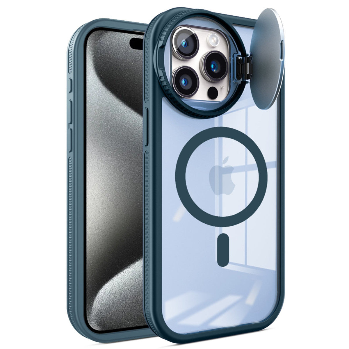 iPhone 15 Pro Max Kılıf Teleskop Lens Magsafe Silikon Kapak - Lacivert