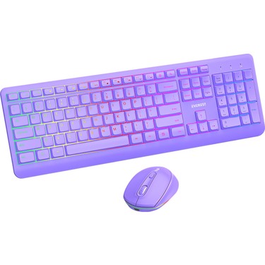 Mor Kablosuz Multimedia Klavye ve Mouse, Rainbow Aydınlatma