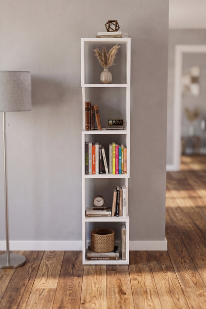 Kitaplık Ahşap Dekoratif Raf 5 Katlı Modern Çok Amaçlı Kitaplık Salon Ofis Kitaplığı 7067 Beyaz