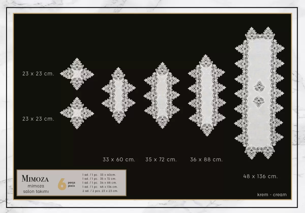 Salon Takımı Çeyizlik Mimoza Model Krem 5 Parça Dantel Runner Seti