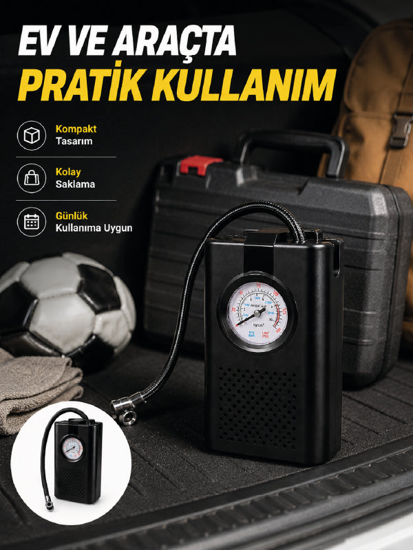 Taşınabilir Araç Hava Pompası Analog Manometreli Lastik Şişirme Pompası