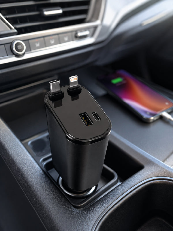 4 Cihazı Aynı Anda Şarj Eden Araç Şarj Cihazı USB-A, USB-C, Type-C ve Lightning Destekli
