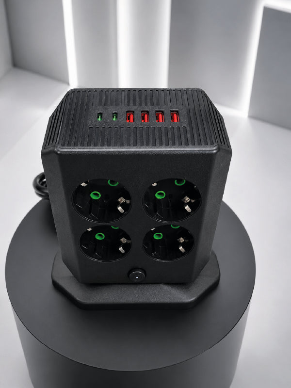8'li Dikey Çoklu Priz 4 USB 2 Type-C Akım Korumalı Anahtarlı Priz