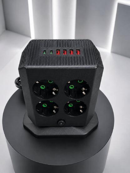 8'li Dikey Çoklu Priz 4 USB 2 Type-C Akım Korumalı Anahtarlı Priz