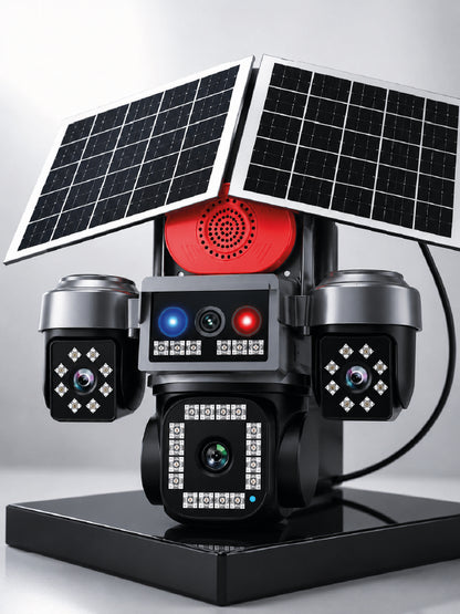 LED Projektörlü Sirenli Güneş Enerjili Akıllı Güvenlik Kamerası