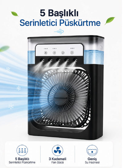 Modern Püskürtmeli Masaüstü Fan Geniş Su Haznesi, 5 Sis Çıkışı, 3 Kademe Fan Gücü