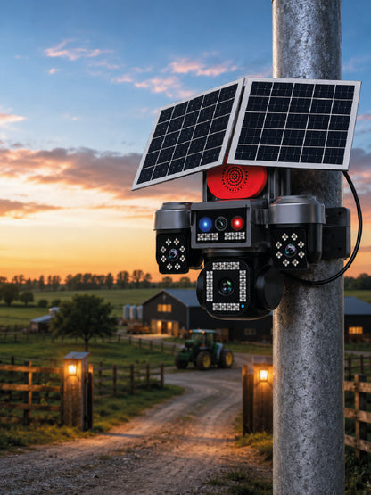 LED Projektörlü Sirenli Güneş Enerjili Akıllı Güvenlik Kamerası