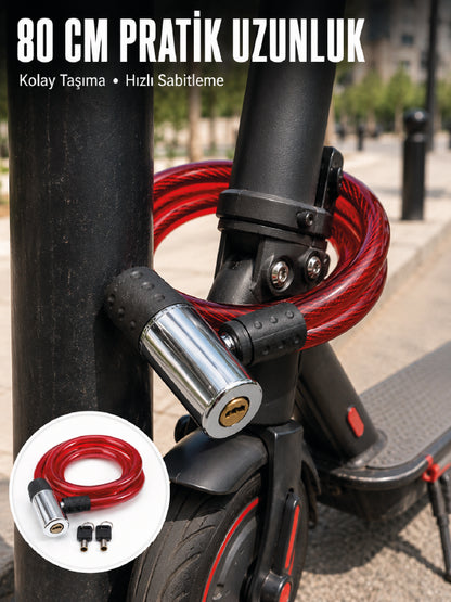 Şeffaf PVC Kaplamalı Anahtarlı Bisiklet Kilidi ile Güvenli Park Deneyimi