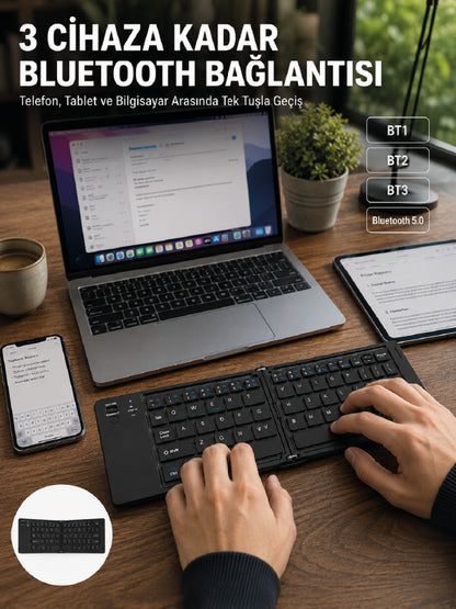 Katlanır Bluetooth Klavye Telefon Tablet Laptop Uyumlu Kablosuz Klavye